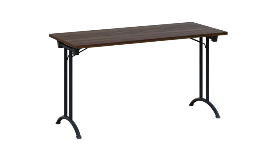 SLA 140 lak skládací jednací stůl 1394x600, deska 25 mm, podnož černý lak, deska ořech královský